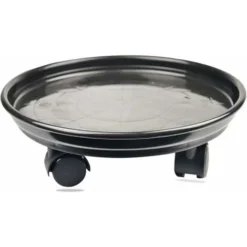 RHAFAYRE Support Moile De Bac à Plantes Avec Roulettes Pour Un Déplacement Facile - Plateau De Jardinière Rond Mobile - Pour Intérieur Et Extérieur - Noir-Diamètre Intérieur à 27cm