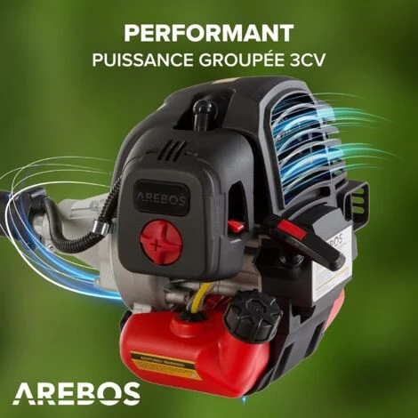 AREBOS Débroussailleuse à Essence Premium 5 En 1 3PS 52 CC Avec Manche Profilé Rembourré Avec Rallonge De 1 M Taille-haie Réglable 4 AREBOS Débroussailleuse à Essence Premium 5 En 1 3PS 52 CC Avec Manche Profilé Rembourré Avec Rallonge De 1 M Taille-haie Réglable – Image 2