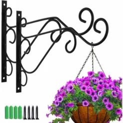 RHAFAYRE 2 Pièces Suspension Mural Crochet Plante Avec Vis Support Crochet Plante Lanterne Mangeoires D'oiseaux Panier De Jardin En Métal Pour Décoration De Jardin Balcon(style Quatre)