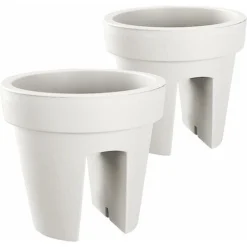 Lot De 2 Jardinières De Balcon 24,5 Cm – 12,3 Litres ARTECSIS- Balconniere Exterieur - Bac à Fleurs Ballustrade - Rond, Blanc