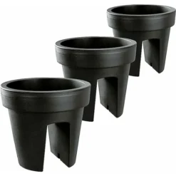 Lot De 3 Jardinières De Balcon 24,5 Cm – 12,3 Litres ARTECSIS- Balconniere Exterieur - Bac à Fleurs Ballustrade - Rond, Anthracite
