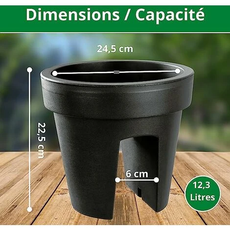 Lot De 3 Jardinières De Balcon 24,5 Cm – 12,3 Litres ARTECSIS- Balconniere Exterieur - Bac à Fleurs Ballustrade - Rond, Anthracite 4 Lot De 3 Jardinières De Balcon 24,5 Cm – 12,3 Litres ARTECSIS- Balconniere Exterieur - Bac à Fleurs Ballustrade - Rond, Anthracite – Image 2