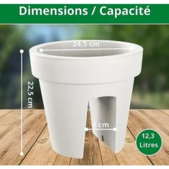 Jardinière De Balcon 24,5 Cm – 12,3 Litres ARTECSIS- Balconniere Exterieur - Bac à Fleurs Ballustrade - Rond, Blanc -Promos Jardin Noble Magasin 64884641 2