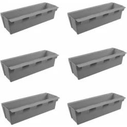 Lot De 6 Jardinières En Plastique Pour Palettes ARTECSIS Bacs à Fleurs Décoration Jardin 9x36.8x9.5cm - Rectangulaire - Gris Béton