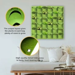 Sacs De Jardinière Suspendus, 36 Poches Suspendues Verticales Murales Pour Jardinière, Sacs De Culture, Jardinage Vertical Verdissant, Conteneur De Fleurs, Sacs De Rangement Pour Plantes (1 M × 1 M) -Promos Jardin Noble Magasin 65503032 4