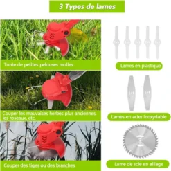 Débroussailleuse Sans Fil Avec 2 Batteries 4.0A , 3 En 1 Coupe-Bordure 90° Régler Avec Roue De Guidage Pour Coupe De Jardin, Pelouse -Promos Jardin Noble Magasin 65747147 2
