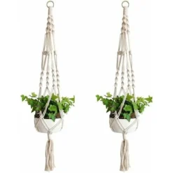 2 Stück Makramee-Pflanzenaufhänger, Makramee-Blumen-Hängekorb Aus Baumwollseil Für Wandblumentöpfe Für Heimdekoration 13Thirteen