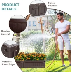 RELAX4LIFE Jardinière Surélevée Modulable En HDPE Lot De 8 Panneaux Carré Potager Extérieur Avec 8 Piquets En Métal, Utilisastion Polyvalente Bac à Fleurs Bac à Sable (Lot De 8 Panneaux, Marron) -Promos Jardin Noble Magasin 66210671 2