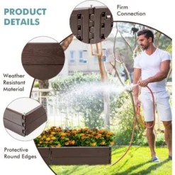 RELAX4LIFE Jardinière Surélevée Modulable En HDPE Lot De 6 Panneaux Carré Potager Extérieur Avec 8 Piquets En Métal, Utilisastion Polyvalente Bac à Fleurs Bac à Sable (Lot De 6 Panneaux, Marron) -Promos Jardin Noble Magasin 66210776 5