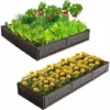GOPLUS Carre Potager, Jardiniere Pour Jardin Avec Fond Ouvert, Bac A Fleurs Plastique Avec Connexions Solides Par Charnieres, Configuration Flexible Marron (8 Panneaux) -Promos Jardin Noble Magasin 66262710 1