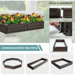 GOPLUS Carre Potager, Jardiniere Pour Jardin Avec Fond Ouvert, Bac A Fleurs Plastique Avec Connexions Solides Par Charnieres, Configuration Flexible Marron (8 Panneaux) -Promos Jardin Noble Magasin 66262710 2