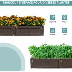 GOPLUS Carre Potager, Jardiniere Pour Jardin Avec Fond Ouvert, Bac A Fleurs Plastique Avec Connexions Solides Par Charnieres, Configuration Flexible Marron (8 Panneaux) -Promos Jardin Noble Magasin 66262710 4