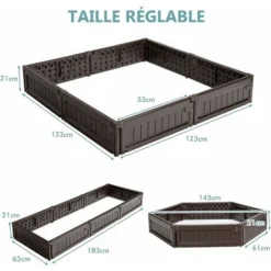 GOPLUS Carre Potager, Jardiniere Pour Jardin Avec Fond Ouvert, Bac A Fleurs Plastique Avec Connexions Solides Par Charnieres, Configuration Flexible Marron (8 Panneaux) -Promos Jardin Noble Magasin 66262710 5