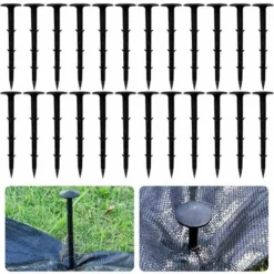 Solde- AGILITY, AGILITY Lot De 60 Piquets De Fixation Ancrage Piquet De Terre Avec Barbillon Extra Résistant Tissu De Mauvaises Herbes De Paysage En Plastique Noir Pour La Fixation Des Tissus Anti Mau