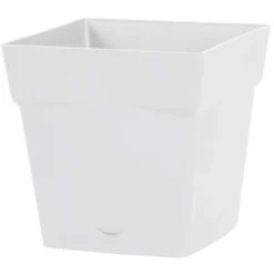 Pot Carré Toscane Avec Réserve D'eau 10.2L - 25x25cm - Blanc - EDA Plastiques