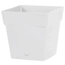Pot Carré Toscane Avec Réserve D'eau 3.4L - 18x18cm - Blanc - EDA Plastiques