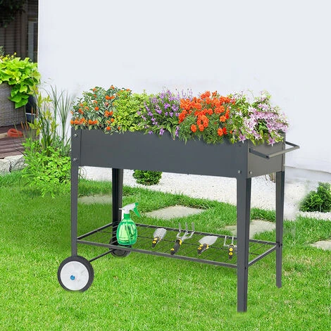 Jardinière Sur Pied Métal Pour Bac à Fleurs Mobile Potager De Surélevée Bac Jardinière Potagère (76x40x79 Cm)-Gris 7 Jardinière Sur Pied Métal Pour Bac à Fleurs Mobile Potager De Surélevée Bac Jardinière Potagère (76x40x79 Cm)-Gris – Image 5