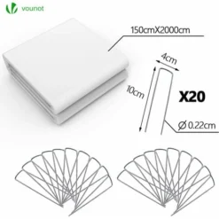 Voile D’hivernage En Polypropylème 50g/m² 1.5x20m Avec Piquets Blanc -Promos Jardin Noble Magasin 72050591 5