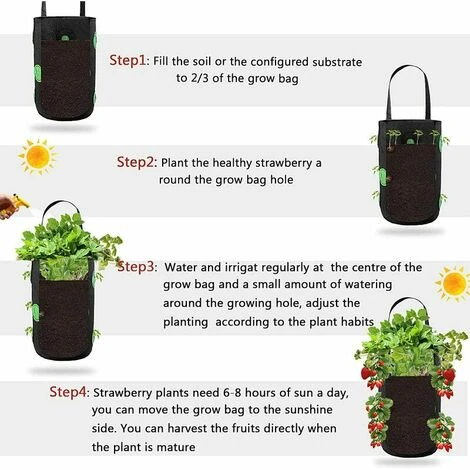 2pcs Sac De Plantation Pour Fraise, Sacs De Culture �� Fraises Suspendu Jardin Avec 13 Trous, Sac De Plantation Pour Fraises, Herbes, Tomates - 3 Gallons (2pcs - Noir) 6 2pcs Sac De Plantation Pour Fraise, Sacs De Culture �� Fraises Suspendu Jardin Avec 13 Trous, Sac De Plantation Pour Fraises, Herbes, Tomates - 3 Gallons (2pcs - Noir) – Image 4