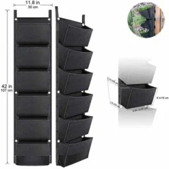 SEENLIN Sacs De Plantation Suspendus Avec 6 Poches Pots De Fleurs De Jardinage Verticaux Jardiniere Mur Suspendu Sacs De Plantation 42 X 12 Pouces, Noir - Noir -Promos Jardin Noble Magasin 75560823 3