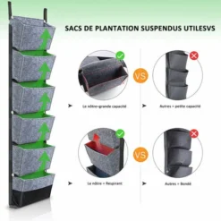 SEENLIN Sacs De Plantation Suspendus Avec 6 Poches Pots De Fleurs De Jardinage Verticaux Jardiniere Mur Suspendu Sacs De Plantation 42 X 12 Pouces, Noir - Noir -Promos Jardin Noble Magasin 75560823 5