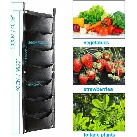 YIDOMDE Lot De 2 Sacs De Culture à Suspendre, Sacs Verticaux Avec 7 Poches, Pour Plantes Et Fleurs, Conviennent Pour Extérieur, Intérieur, Jardinage, Etc, Noir 4 YIDOMDE Lot De 2 Sacs De Culture à Suspendre, Sacs Verticaux Avec 7 Poches, Pour Plantes Et Fleurs, Conviennent Pour Extérieur, Intérieur, Jardinage, Etc, Noir – Image 2