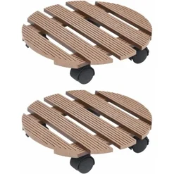 Lot De 2 Chariots à Plantes | Support Et Plateau Pour Jardinière Marron Ø30x7,5 Cm WPC 93360