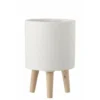 Cache-pot Sur Pieds Bois En Ciment Blanc -Promos Jardin Noble Magasin 77841382 1
