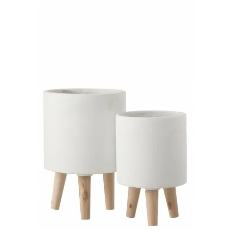 Cache-pot Sur Pieds Bois En Ciment Blanc 4 Cache-pot Sur Pieds Bois En Ciment Blanc – Image 2