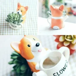 Lot De 2 Pots De Fleurs Mignons En Forme De Chien Corgi Pour Plantes Succulentes Cactus Petit Conteneur Pour Décoration De Jardin -Promos Jardin Noble Magasin 78025865 3