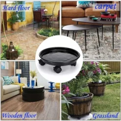 Support De Pot De Fleurs à Roues, Support Roulant Plantes, Support Pour Plante Avec Roue Universelle Pour Plantes D'intérieur Et D'extérieur, Capacité De Charge 60kg, Noir -Promos Jardin Noble Magasin 78025897 4