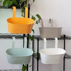 4pcs Métal Suspendu Pot De Fleur Clôture Fleur Conteneur Pot De Jardin Avec Double Crochet Détachable Mural Seau Support De Fleur Pour Balcon Jardin -Promos Jardin Noble Magasin 78465218 4