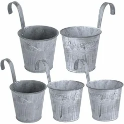 5pcs Pots De Fleurs à Suspendre En Fer Style Avec Crochets Anses Seau De Plante Pour Décoration Intérieur Extérieur De Maison Balcon Jardin Grille