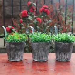 5pcs Pots De Fleurs à Suspendre En Fer Style Avec Crochets Anses Seau De Plante Pour Décoration Intérieur Extérieur De Maison Balcon Jardin Grille -Promos Jardin Noble Magasin 78950027 3