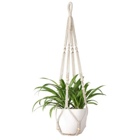 Macramé Pot Suspendu Indoor Suspension Plante Panier Pot De Fleur Corde De Coton Avec Perles Pas De Glands 3 Macramé Pot Suspendu Indoor Suspension Plante Panier Pot De Fleur Corde De Coton Avec Perles Pas De Glands