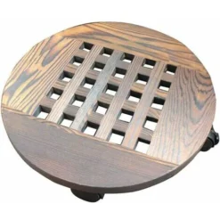 Support De Plante En Pot En Bois Avec Roues, Support De Plante En Pot De Pot De Fleur Roulant Rond Pour Pot De Fleurs à Roulettes Pour Maison Jardin Extérieur, 30cm