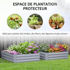 OUTSUNNY Lot De 2 Carrés Potager De Jardin Dim. 100L X 100l X 30H Cm Tôle D'acier Ondulée Gris 10 OUTSUNNY Lot De 2 Carrés Potager De Jardin Dim. 100L X 100l X 30H Cm Tôle D'acier Ondulée Gris -Promos Jardin Noble Magasin 81978352 4