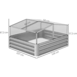 OUTSUNNY Mini Serre De Jardin Carré Potager 2 Lucarnes Dim. 126L X 107l X 67H Cm Alliage Alu. Acier Galvanisé Ondulé Polycarbonate -Promos Jardin Noble Magasin 81978357 3