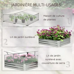 OUTSUNNY Mini Serre De Jardin Carré Potager 2 Lucarnes Dim. 126L X 107l X 67H Cm Alliage Alu. Acier Galvanisé Ondulé Polycarbonate -Promos Jardin Noble Magasin 81978357 4