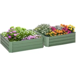 OUTSUNNY Lot De 2 Carrés Potager De Jardin Dim. 100L X 100l X 30H Cm Tôle D'acier Ondulée Vert