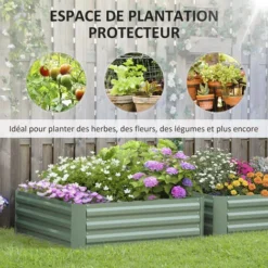 OUTSUNNY Lot De 2 Carrés Potager De Jardin Dim. 100L X 100l X 30H Cm Tôle D'acier Ondulée Vert -Promos Jardin Noble Magasin 82107757 4