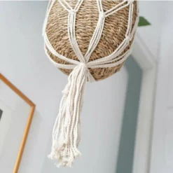 Porte Plantes Cache-pot Macrame Suspension Pour Plantes En Macramé Casame Panier Suspension Macramé Avec Porte Plantes En Algue Marine - 70cm -Promos Jardin Noble Magasin 82131218 4