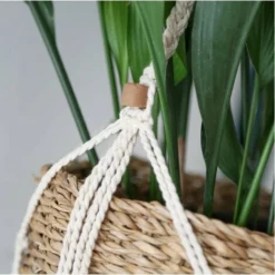 Porte Plantes Cache-pot Macrame Suspension Pour Plantes En Macramé Casame Panier Suspension Macramé Avec Porte Plantes En Algue Marine- 125cm -Promos Jardin Noble Magasin 82131291 3