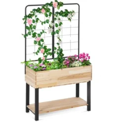 Jardinière Sur Pied CHARLY En Bois Bac De 80 X 40 CM Avec Treillis -Promos Jardin Noble Magasin 82161692 3