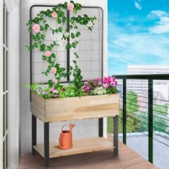 Jardinière Sur Pied CHARLY En Bois Bac De 80 X 40 CM Avec Treillis -Promos Jardin Noble Magasin 82161692 5