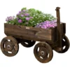 OUTSUNNY Porte-plantes Charrette - Jardinière Design Chariot - Dim. 120L X 53l X 55H Cm - Bois Sapin Traité Carbonisation -Promos Jardin Noble Magasin 82629633 1