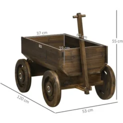 OUTSUNNY Porte-plantes Charrette - Jardinière Design Chariot - Dim. 120L X 53l X 55H Cm - Bois Sapin Traité Carbonisation -Promos Jardin Noble Magasin 82629633 3