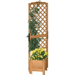 OUTSUNNY Jardinière Avec Treillis - Bac à Fleurs - Jardinière Sur Pied - Dim. 54,5L X 52l X 180H Cm - Bois Sapin Pré-huilé