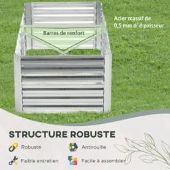 OUTSUNNY Carré Potager De Jardin Renforcé - Dim. 180L X 90l X 59H Cm - Tôle D'acier Ondulée Galvanisée -Promos Jardin Noble Magasin 82629912 5