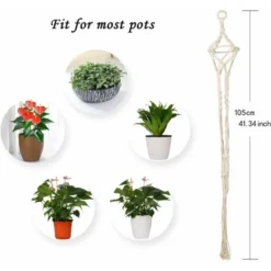 Lot De 4 Suspension Corde Plante Macramé Porte Pot Suspendu Plante Cintre Intérieur Extérieur Décoration Du Jardin Avec 41 Pouces, 4 Jambes En Corde -Promos Jardin Noble Magasin 83693860 3